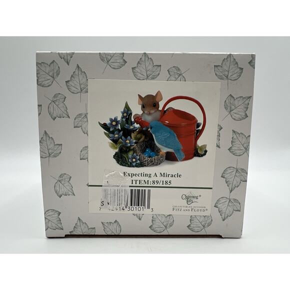 Charming Tails Fitz and Floyd Expecting A Miracle Figurine 3” Mouse Bird Flowers - Picture 10 of 11